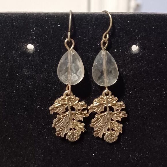 Source Unknown Jewelry - Vintage Gold-Toned Oak Leaf & Crystal Bead Earrings